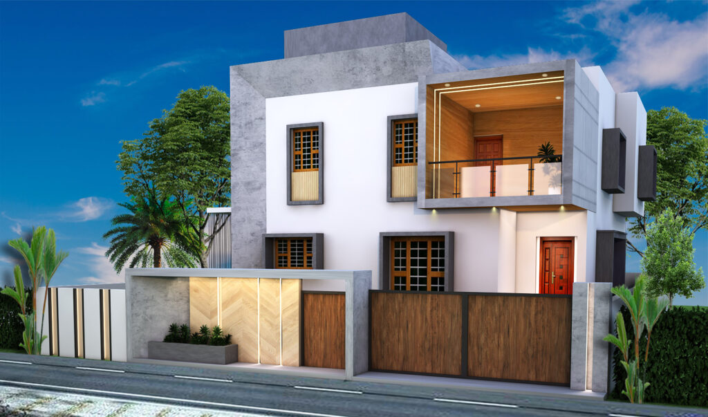 Exterior elevation render of a two-storey house designed by AG Design and Build